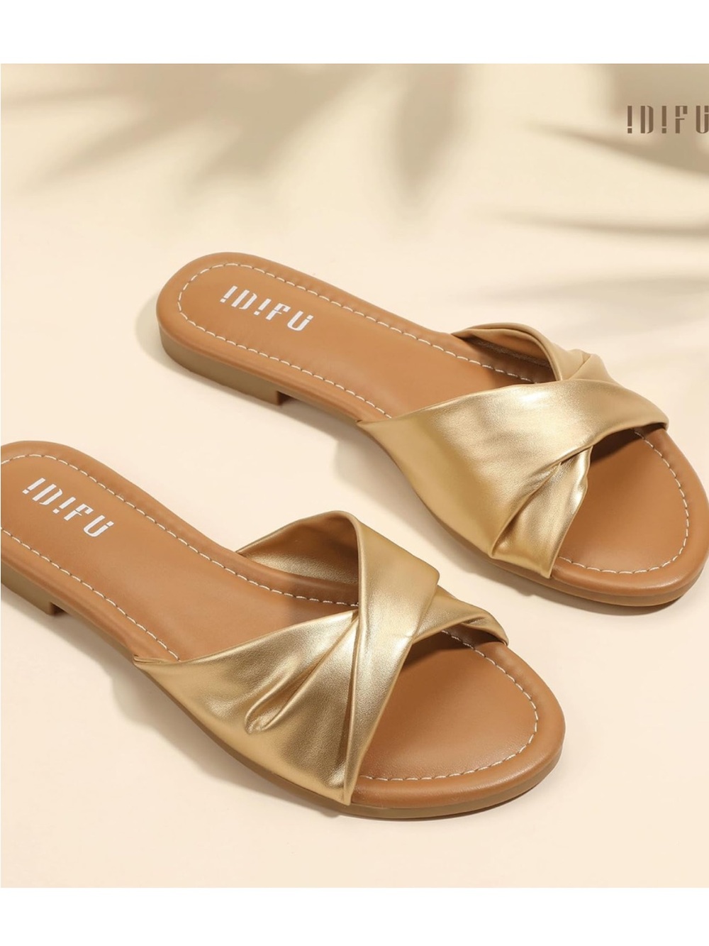 Women's Metallic Gold Slide Sandals
